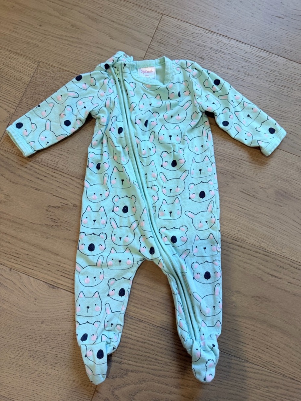 Mint Animal Print Footed One-Piece Pajamas